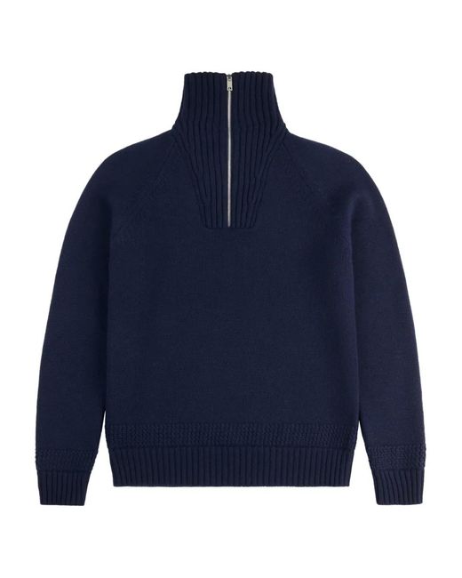 Fay Blue Zip Ribbed Sweater for men