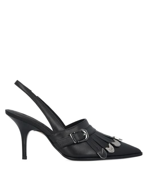 Pinko Black Buckled Fringed-Detail Pumps