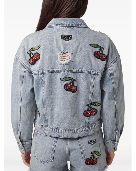 Philipp Plein Blue Denim Regular Jacket Cherrylicious