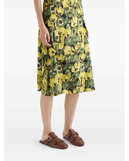 Prada Green Printed Crepe De Chine Dress