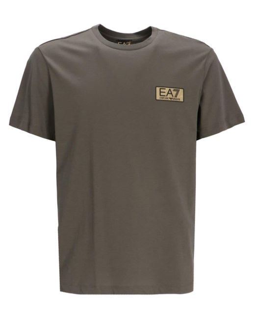 EA7 Gray Logo-patch Cotton T-shirt for men