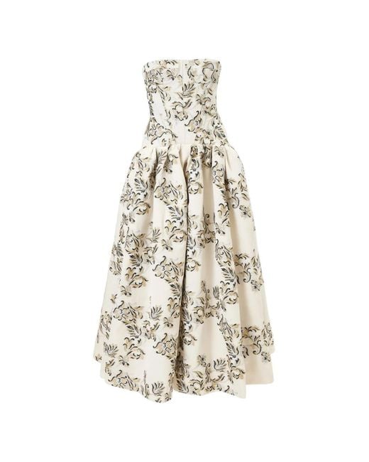 Carolina Herrera White Lurex Trellis Jacquard Strapless Dress