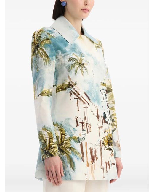 Oscar de la Renta White Dominican Landscape Cotton Poplin Coat