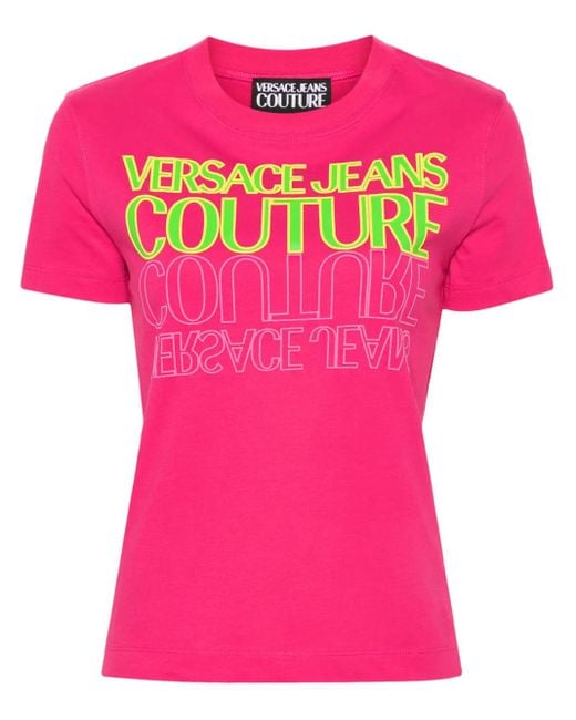 Versace Jeans Couture Pink Logo-Print Cotton T-Shirt