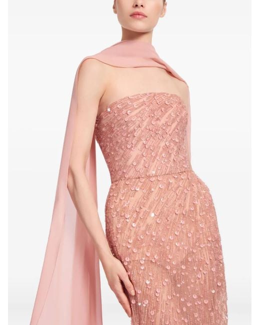Elie Saab Pink Bead-Embroidered Strapless Maxi Dress
