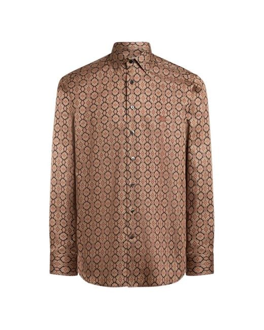 Etro Brown Cotton Satin Shirt With Medallion Motif for men