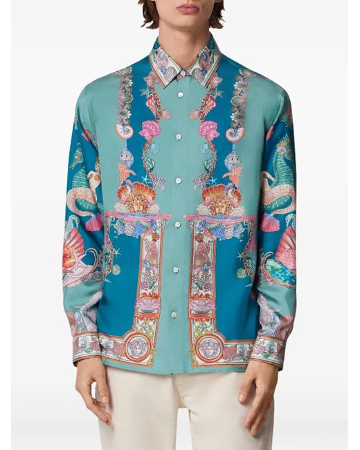 Versace Blue Coral Theatre Silk Shirt for men