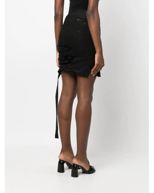 Rick Owens Black Distressed Denim Mini Skirt