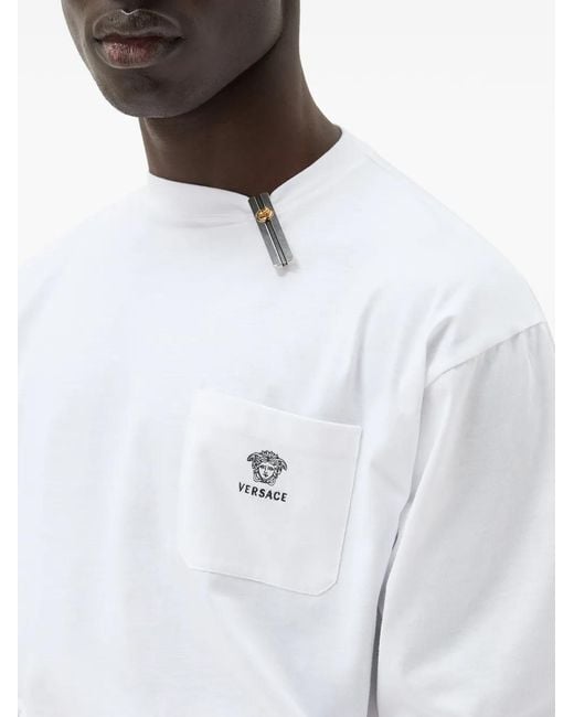 Versace White Embroidered Cotton-Jersey T-Shirt for men