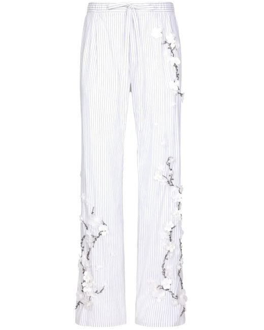 Dolce & Gabbana White Floral-Appliqué Cotton Trousers for men