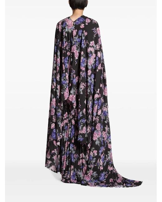 Balenciaga Blue Floral-Print Pleated Maxi Dress