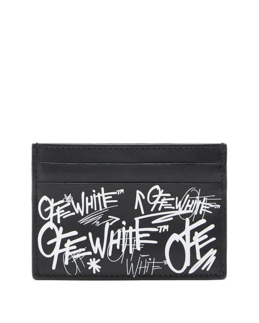 Off-White c/o Virgil Abloh Black Logo-Print Leather Card Case for men