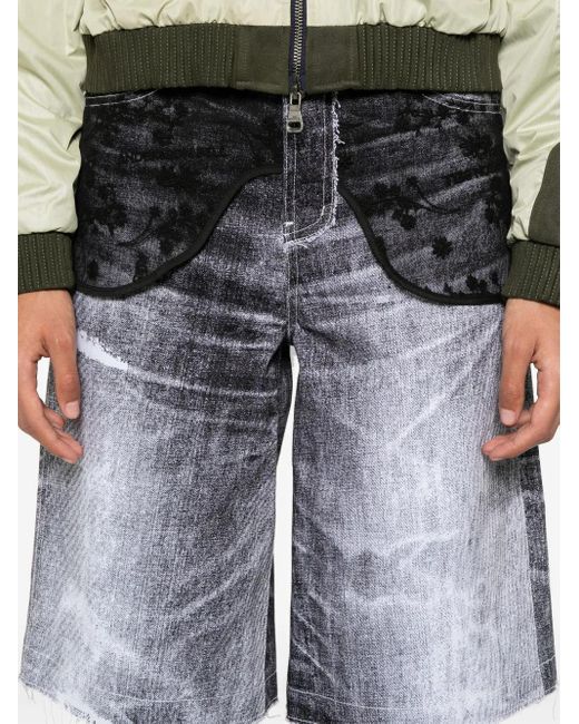 ANDERSSON BELL レースパネル デニムショートパンツ Gray