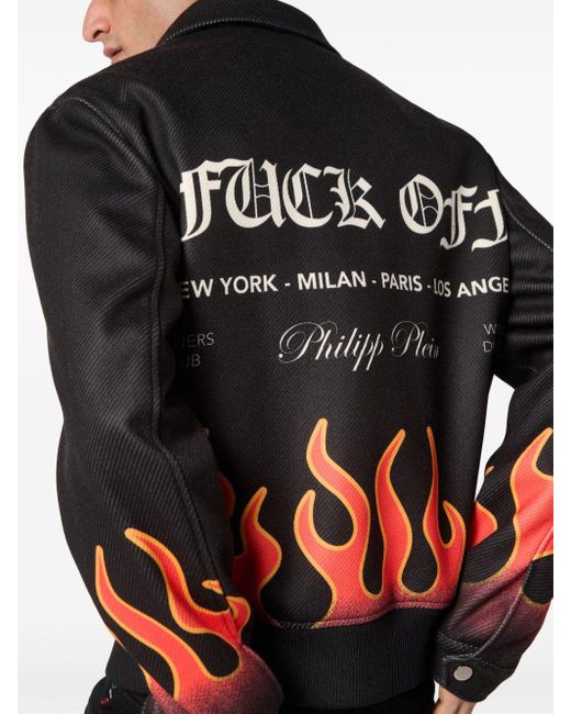 Philipp Plein Black Flame-print Bomber Jacket for men