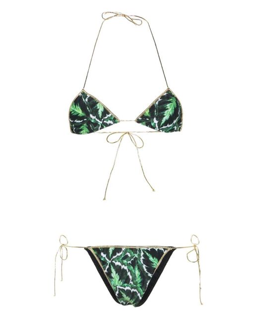 Reina Olga Green Sam Leaf-print Bikini Set