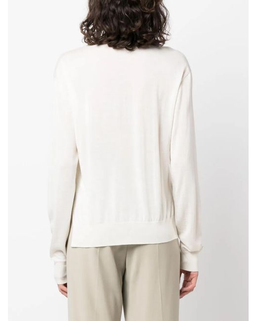 Jil Sander White Ribbed Crew Neck Jumper