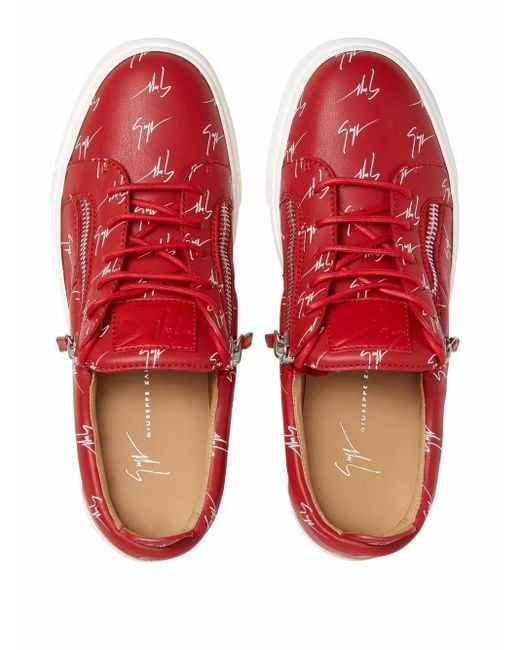 Giuseppe Zanotti Red Frankie Signature Double-Zip Low-Top Sneakers for men