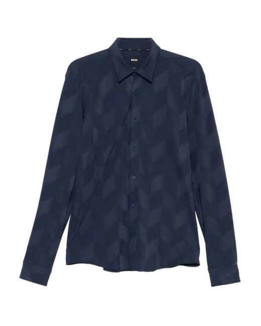 Boss Overhemd Met Geometrisch Patroon in het Blue voor heren