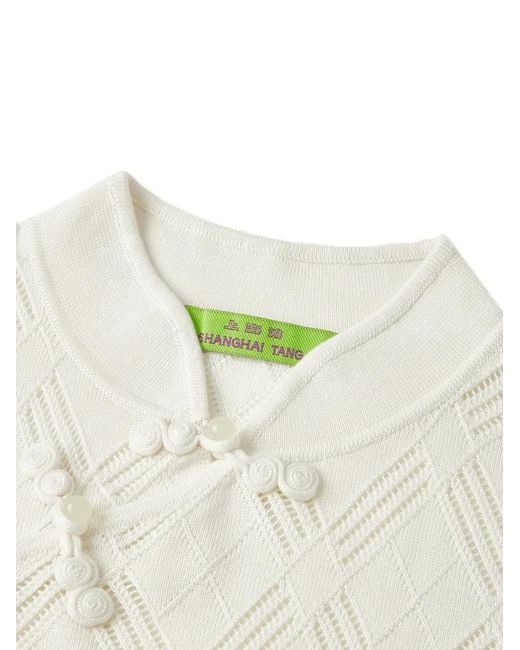 Shanghai Tang White Qipao Openwork-Knit Top