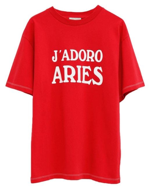 Aries Red Slogan-print Cotton T-shirt for men