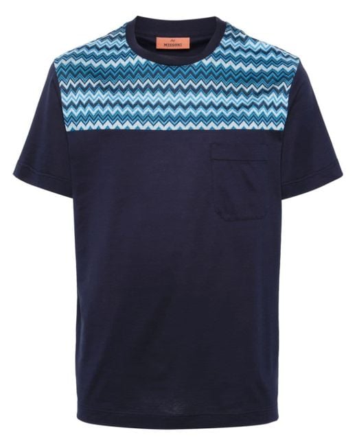 Missoni Blue Zigzag-panel Cotton T-shirt for men