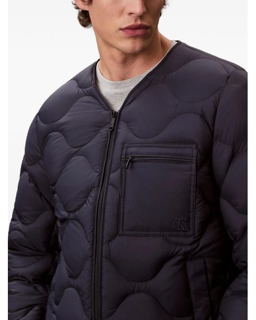 Calvin Klein Blue Quilted-Finish Zip-Up Jacket for men