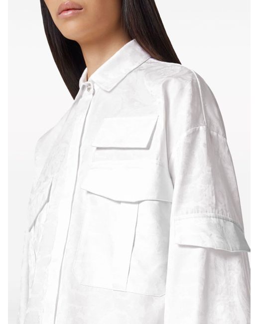 Versace White Barocco-jacquard Cotton Cargo Shirt