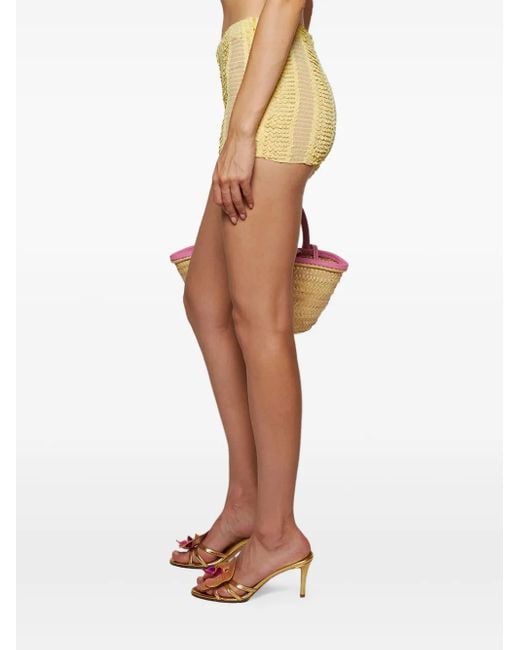 Roberta Einer Yellow Smocked Ruffled Shorts