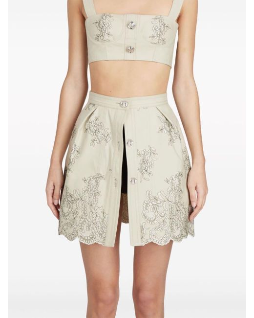Giambattista Valli Natural Floral-jacquard High-waist Miniskirt