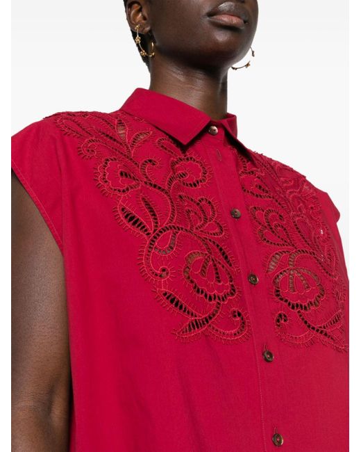 P.A.R.O.S.H. Red Broderie-anglaise Cotton Shirt
