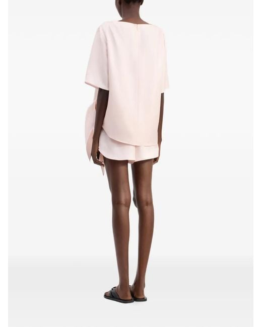 Loulou de Saison Pink Mano Asymmetric Knotted Silk Top