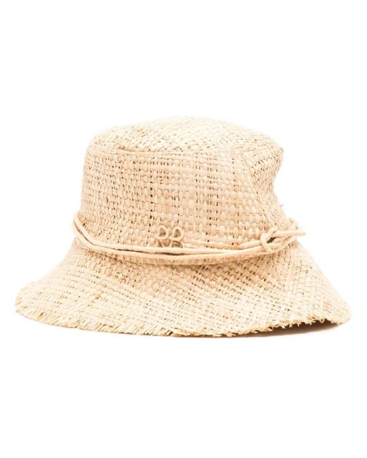 Ruslan Baginskiy Natural Logo-Patch Straw Bucket Hat