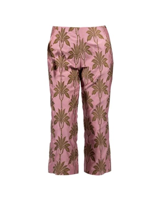 ODEEH Red Leaf-Patterned Jacquard Trousers
