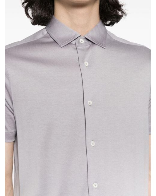 Emporio Armani Purple Short-sleeve Lyocell-cotton Shirt for men
