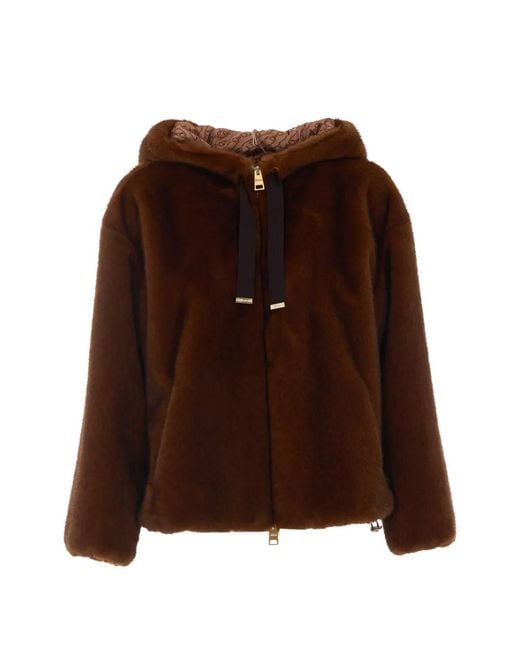 Herno Brown Faux-Fur Hooded Jacket