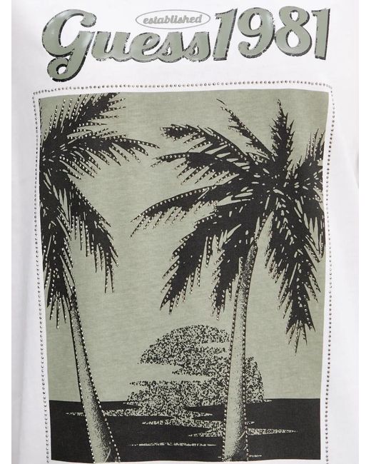 Guess White Palm-Print T-Shirt