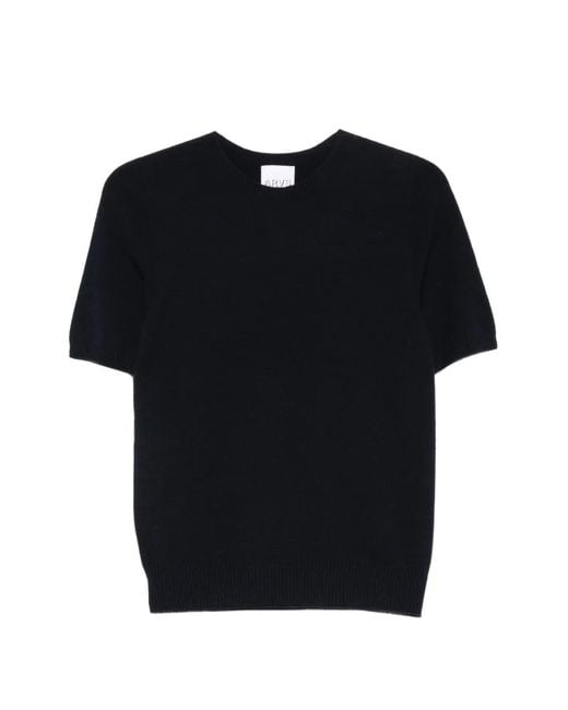 AROVESCIO Black Short-Sleeve Knitted Top