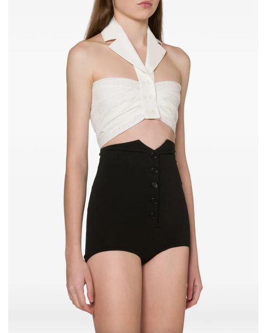 Philosophy Di Lorenzo Serafini Black Die-Cut Draped Crop Top
