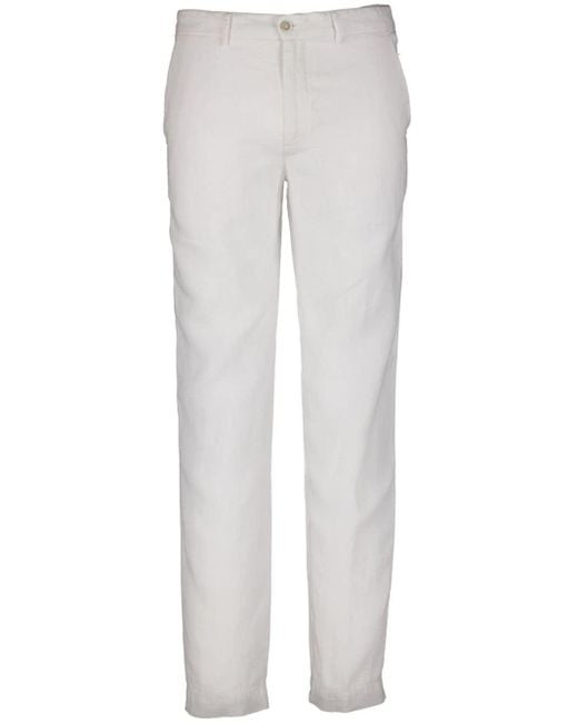 120% Lino White Linen Tapered Trousers for men
