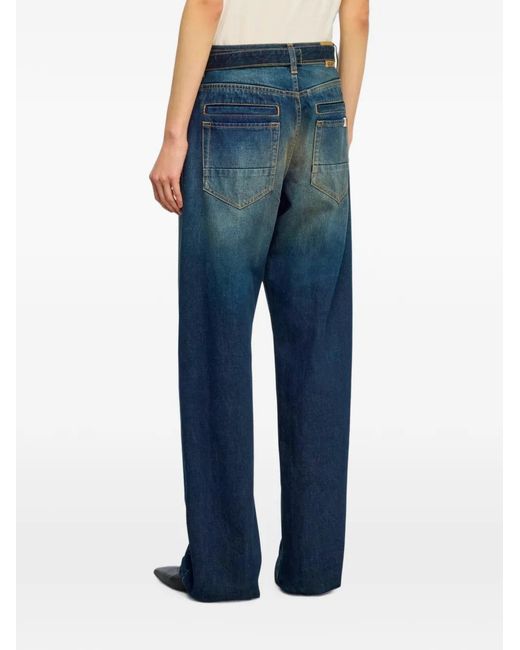 Semicouture Blue Cynthia Belted Faded-Effect Jeans