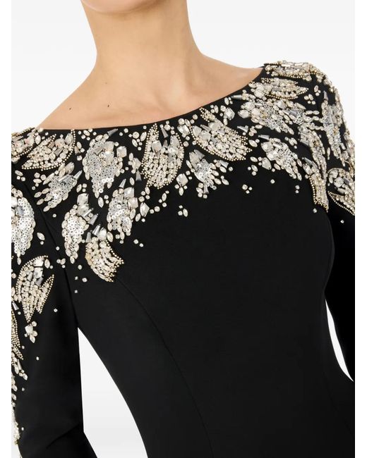 Jenny Packham Black Kelly Embellished Long-Sleeve Maxi Dress