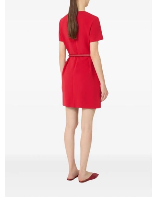 Max Mara Red Short-sleeve Belted Mini Dress