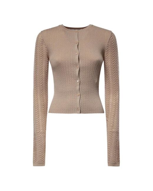 Acne Natural Pointelle-Knit Chevron-Sleeve Cardigan