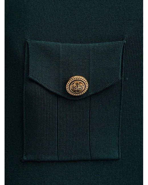 Guess Blue Button-Detail Ribbed Mini Dress