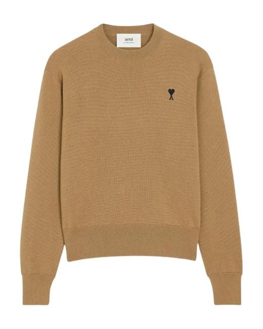 AMI Camel Wool Knit Sweater in Natural für Herren