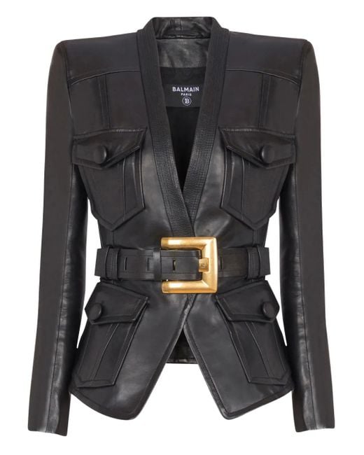 Balmain Leren Jack in het Black
