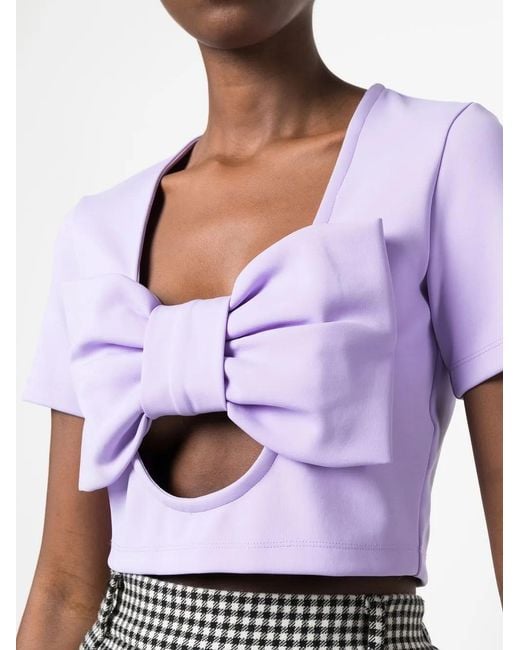 Viktor & Rolf Purple Bow Embellished Cut-Out Cotton Top