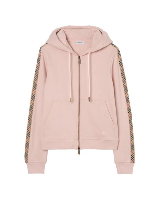 Burberry Pink Check-Trim Cotton Zip Hoodie
