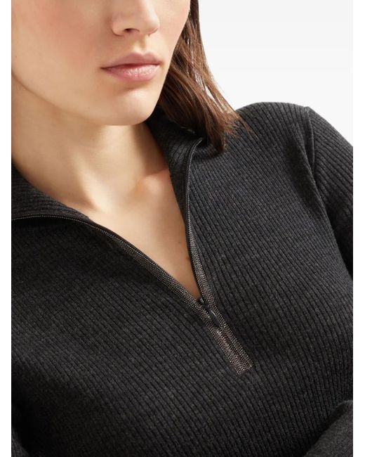 Brunello Cucinelli Black Ribbed-Knit Turtleneck Sweater