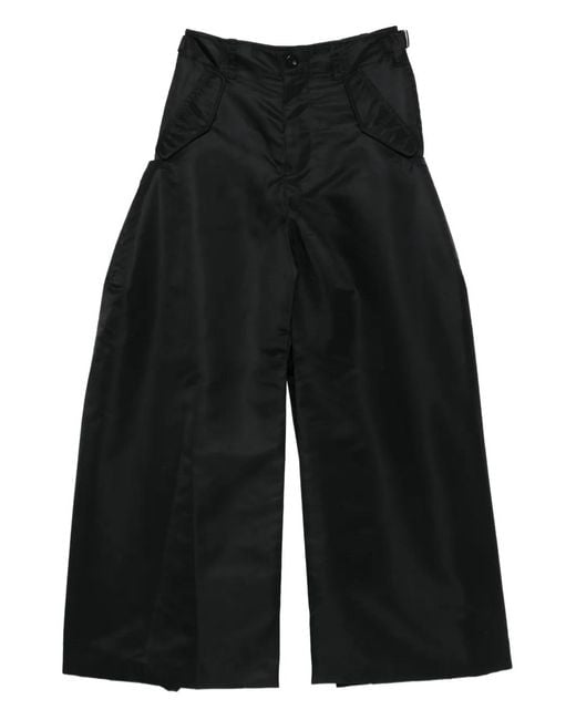 Sacai Black Buckle-Detail Wide-Leg Trousers